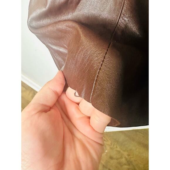 VEDA Brown Leather Trousers Zip Up Fly Button Closure Wide Leg Pants Size 4 - Picture 12 of 16